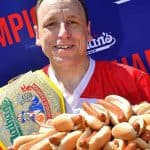 Joey Chestnut after winning a hot dog eating contest